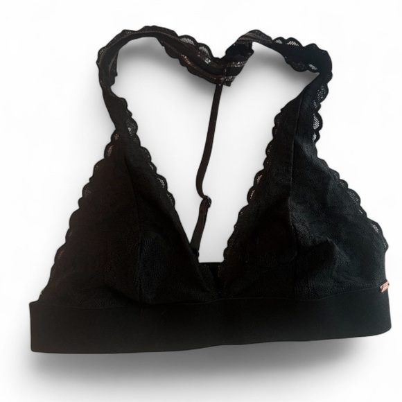 Victoria Secret PINK Bralette Bra Small Black Strappy Solid Lace Banded - Picture 1 of 2